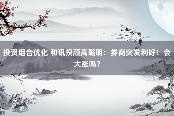 投资组合优化 和讯投顾高璐明：券商突发利好！会大涨吗？