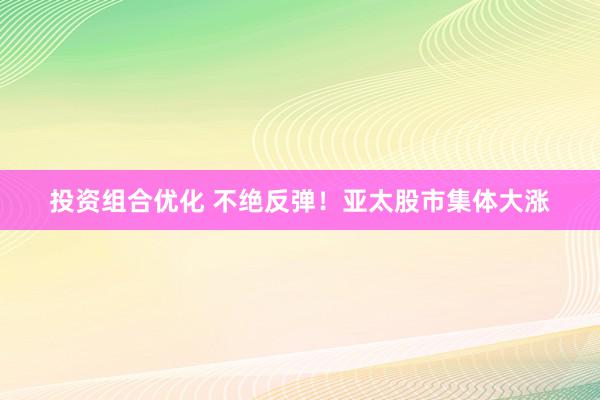 投资组合优化 不绝反弹！亚太股市集体大涨