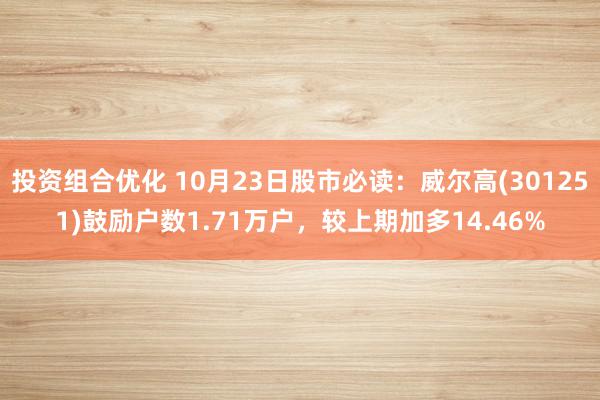 投资组合优化 10月23日股市必读：威尔高(301251)鼓励户数1.71万户，较上期加多14.46%