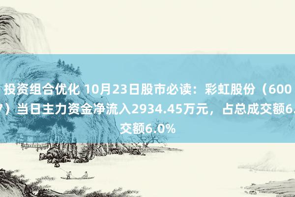 投资组合优化 10月23日股市必读：彩虹股份（600707）当日主力资金净流入2934.45万元，占总成交额6.0%