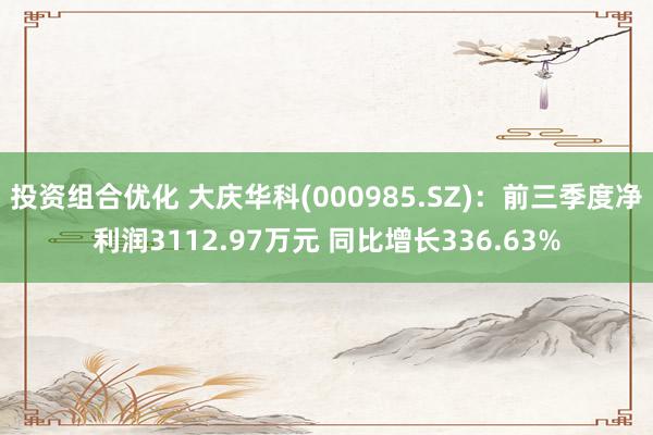 投资组合优化 大庆华科(000985.SZ)：前三季度净利润3112.97万元 同比增长336.63%