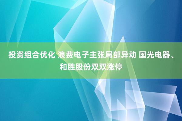 投资组合优化 浪费电子主张局部异动 国光电器、和胜股份双双涨停