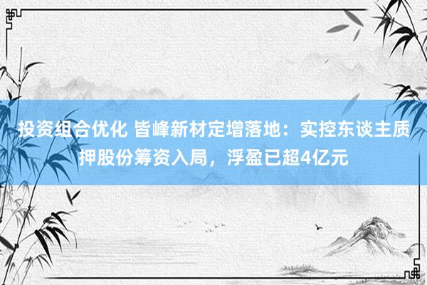 投资组合优化 皆峰新材定增落地：实控东谈主质押股份筹资入局，浮盈已超4亿元