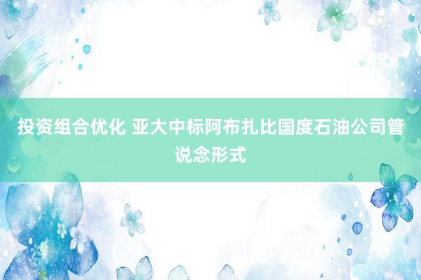 投资组合优化 亚大中标阿布扎比国度石油公司管说念形式