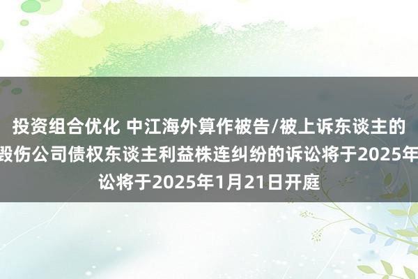 投资组合优化 中江海外算作被告/被上诉东谈主的1起波及鼓励毁伤公司债权东谈主利益株连纠纷的诉讼将于2025年1月21日开庭