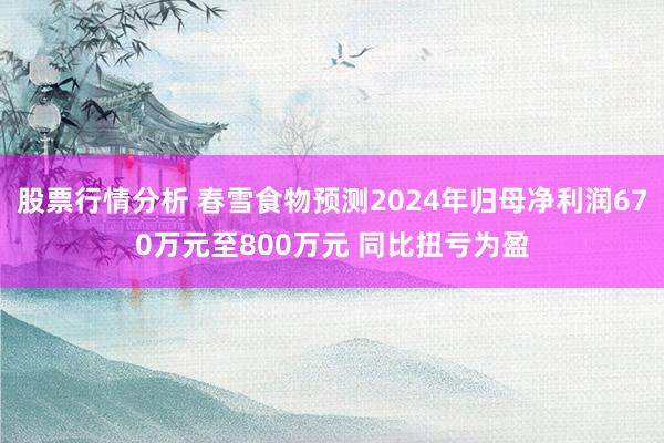 股票行情分析 春雪食物预测2024年归母净利润670万元至800万元 同比扭亏为盈